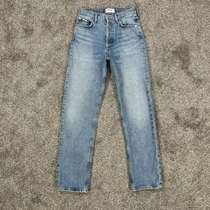 Agolde 90s High-Rise Button Fly Light Blue Denim Jeans Womens 24 Organic Cotton